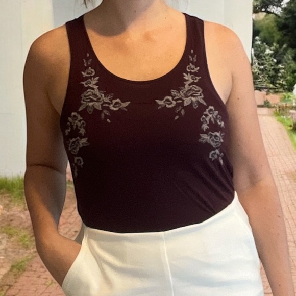 American Eagle Soft & Sexy Purple Tank Top with Floral Embroidery Detail | Small - Picture 1 of 6